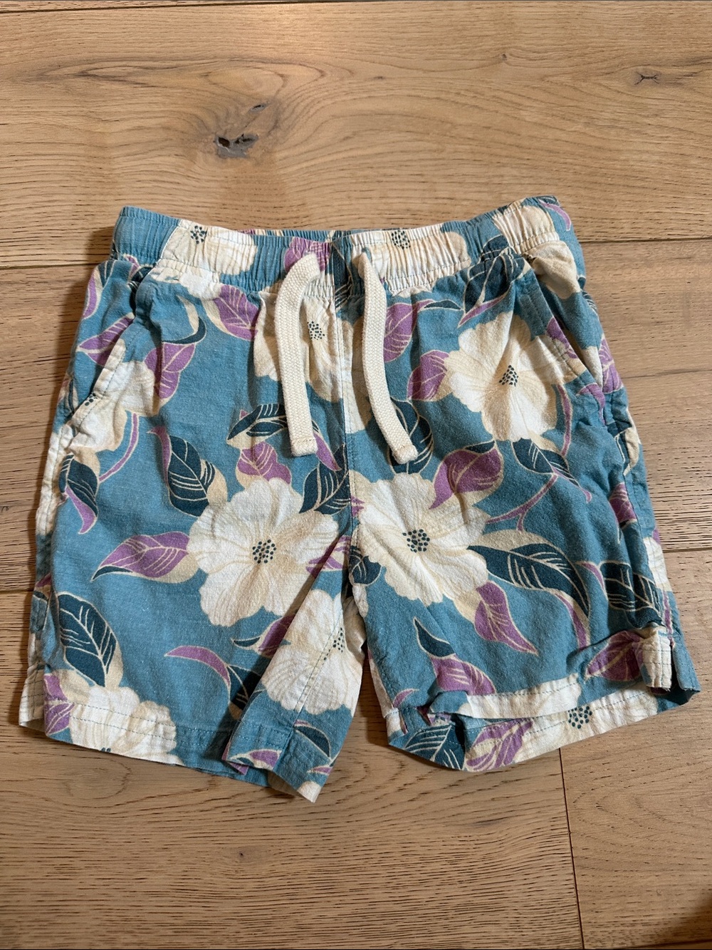 Faherty Teal Floral Drawstring Kids Shorts